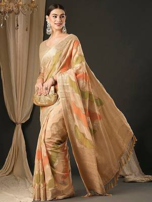 Cream ethnic motifs  georgette designer banarasi saree 3