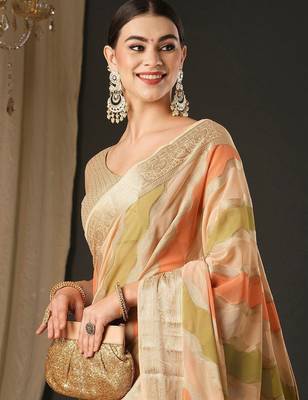 Cream ethnic motifs  georgette designer banarasi saree 4