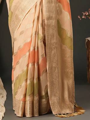 Cream ethnic motifs  georgette designer banarasi saree 5