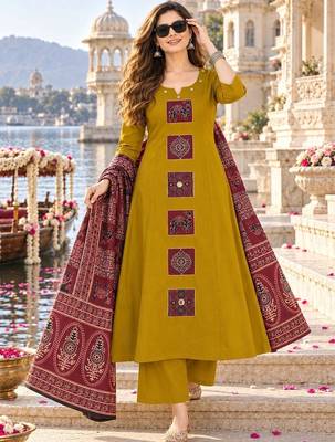 women ethnic motifs regular  cotton kurta with palazzos & with dupatta 1