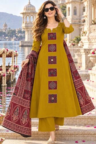 women ethnic motifs regular  cotton kurta with palazzos & with dupatta