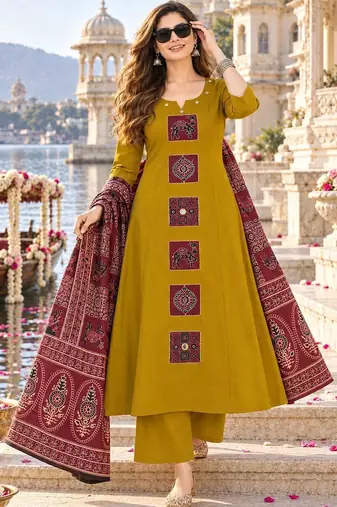 women ethnic motifs regular  cotton kurta with palazzos & with dupatta