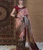 Peach kalamkari zari silk blend saree