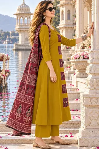 women ethnic motifs regular  cotton kurta with palazzos & with dupatta