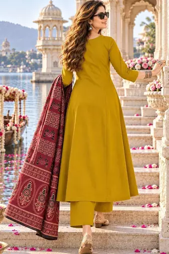 women ethnic motifs regular  cotton kurta with palazzos & with dupatta
