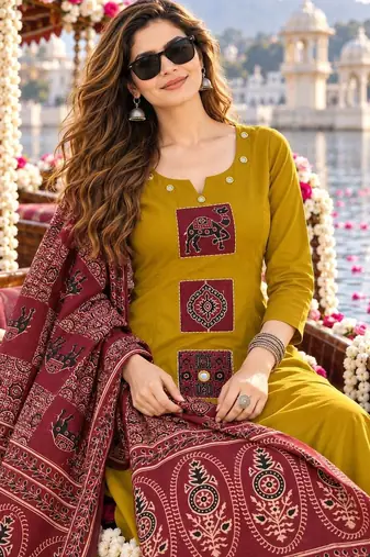 women ethnic motifs regular  cotton kurta with palazzos & with dupatta