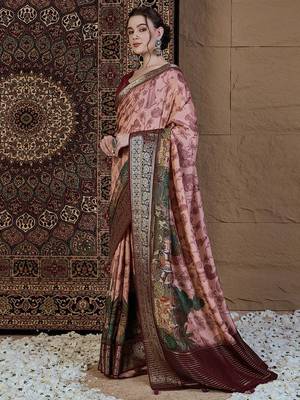 Peach kalamkari zari silk blend saree 2
