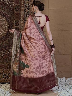 Peach kalamkari zari silk blend saree 3