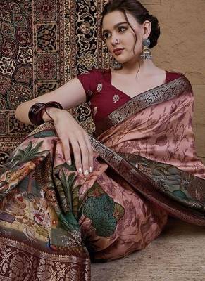 Peach kalamkari zari silk blend saree 4