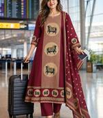 women ethnic motifs printed regular  cotton kurta with trousers & with dupatta