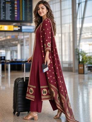women ethnic motifs printed regular  cotton kurta with trousers & with dupatta 3
