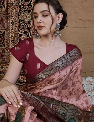 Peach kalamkari zari silk blend saree 5