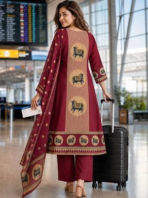 women ethnic motifs printed regular  cotton kurta with trousers & with dupatta 4
