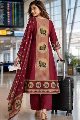 women ethnic motifs printed regular  cotton kurta with trousers & with dupatta
