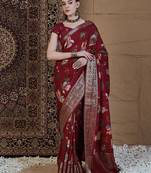 Maroon kalamkari zari silk blend sungudi saree