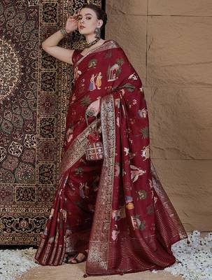 Maroon kalamkari zari silk blend sungudi saree 2