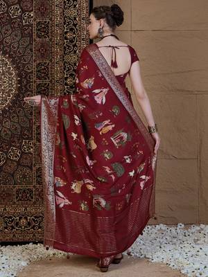 Maroon kalamkari zari silk blend sungudi saree 3