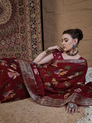 Maroon kalamkari zari silk blend sungudi saree 4