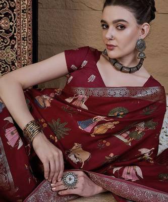 Maroon kalamkari zari silk blend sungudi saree 5