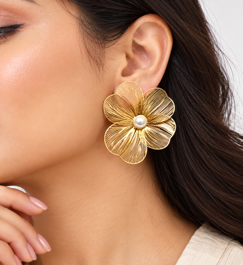 Anti-tarnish filigree petal design, statement studs, women's jewellery, lightweight metal, festive wear 1
