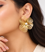 Anti-tarnish filigree petal design, statement studs, women's jewellery, lightweight metal, festive wear