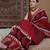 Red ajrak block zari silk blend sungudi saree