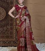Maroon kalamkari zari silk blend sungudi saree