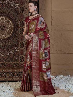 Maroon kalamkari zari silk blend sungudi saree 2