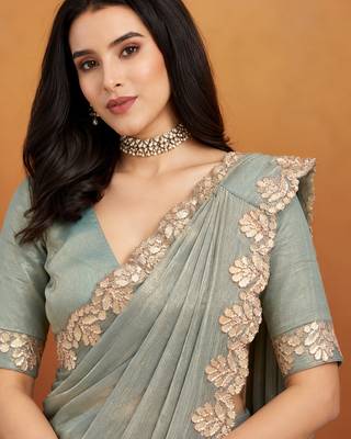 Shoulder pre-pleated solid two-tone pure chiffon ready to wear saree with aari work 4