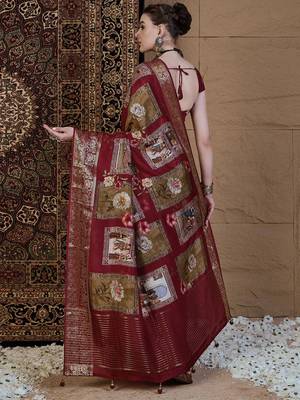 Maroon kalamkari zari silk blend sungudi saree 3