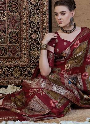 Maroon kalamkari zari silk blend sungudi saree 4