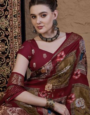 Maroon kalamkari zari silk blend sungudi saree 5