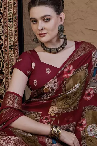 Maroon kalamkari zari silk blend sungudi saree