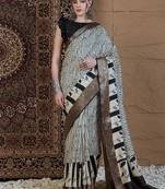 Off white floral zari silk blend sungudi saree