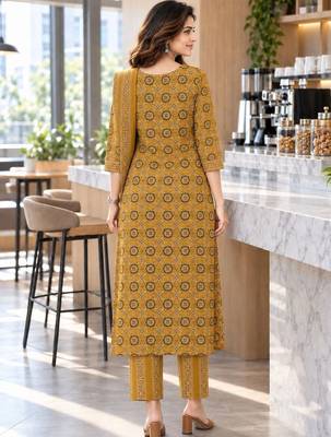 women ethnic motifs printed regular  cotton kurta with trousers & with dupatta 2