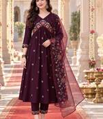 floral embroidered thread work  silk kurta with trousers & dupatta