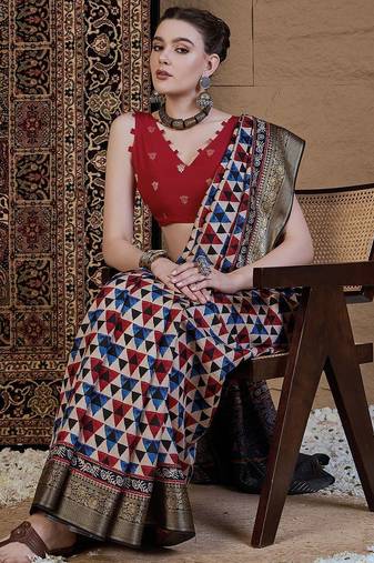 Beige zari silk blend saree