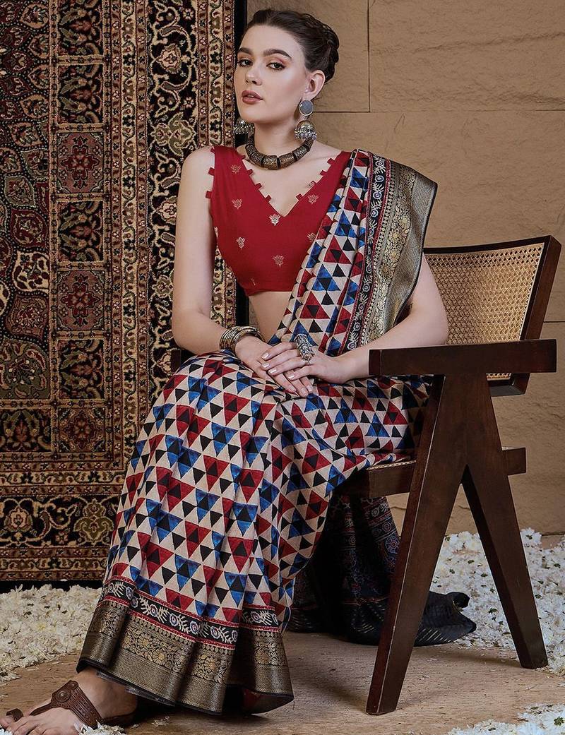 Beige zari silk blend saree