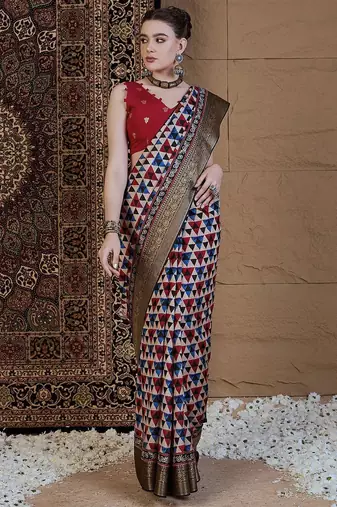 Beige zari silk blend saree