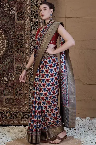 Beige zari silk blend saree