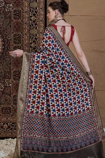 Beige zari silk blend saree