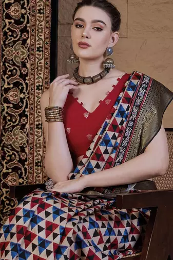 Beige zari silk blend saree
