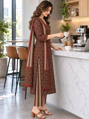 women printed regular  cotton kurta with trousers & with dupatta 3