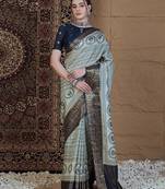 Blue ethnic motifs zari silk blend sungudi saree