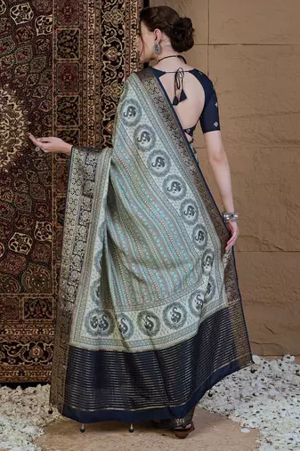 Blue ethnic motifs zari silk blend sungudi saree