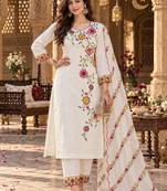 floral embroidered thread work chanderi silk kurta with trousers & dupatta