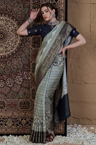 Blue ethnic motifs zari silk blend sungudi saree