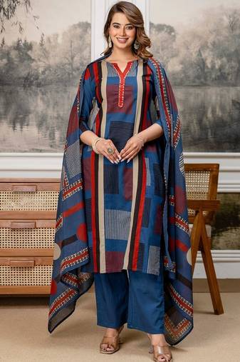 women embroidered sequinned  cotton kurta with trousers & with dupatta