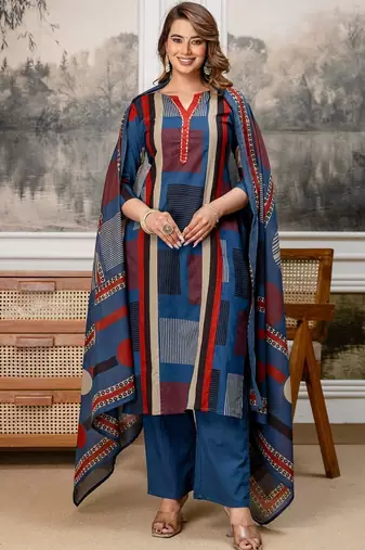 women embroidered sequinned  cotton kurta with trousers & with dupatta
