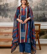 women embroidered sequinned  cotton kurta with trousers & with dupatta